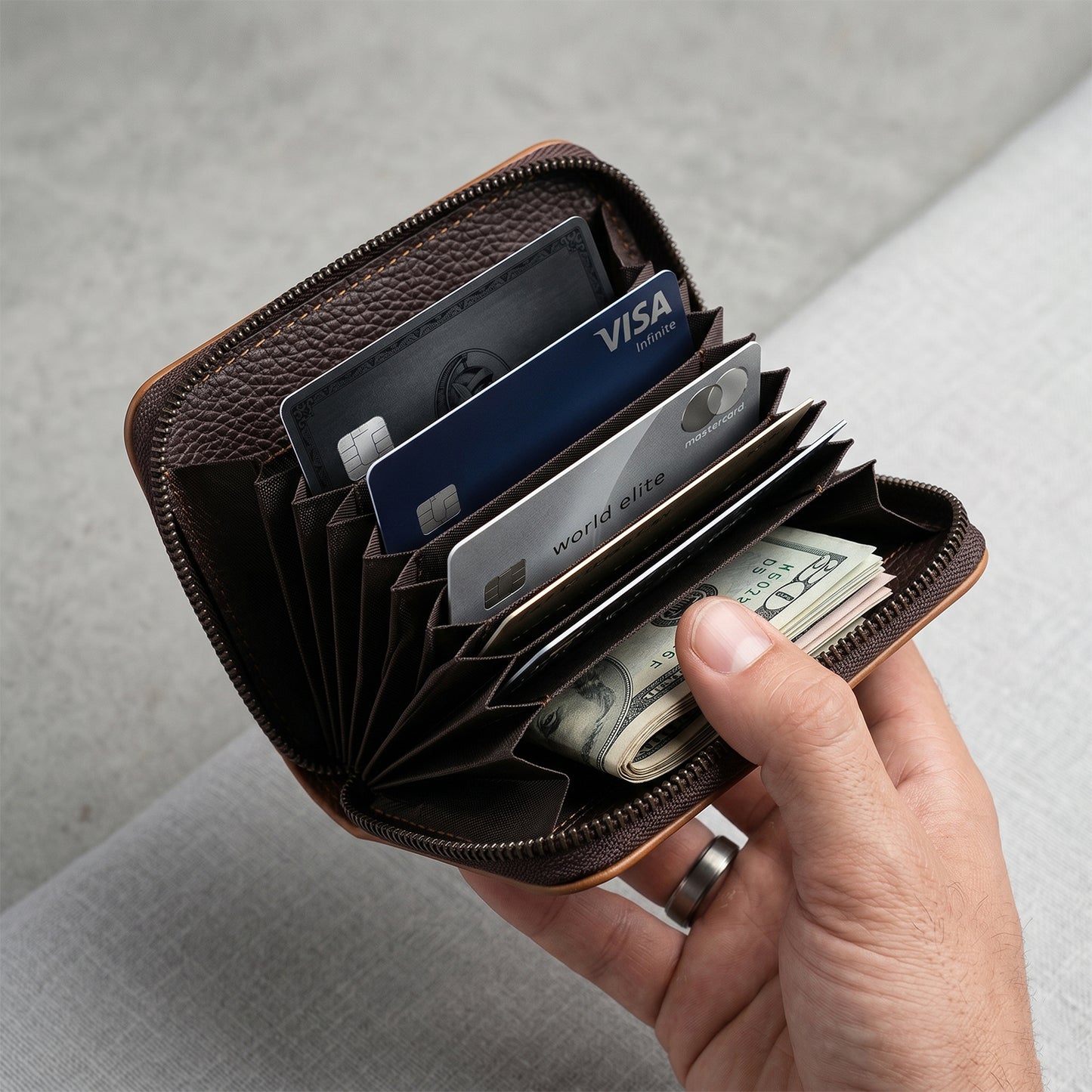Compact Zip-Around Cardholder Wallet for Men & Women