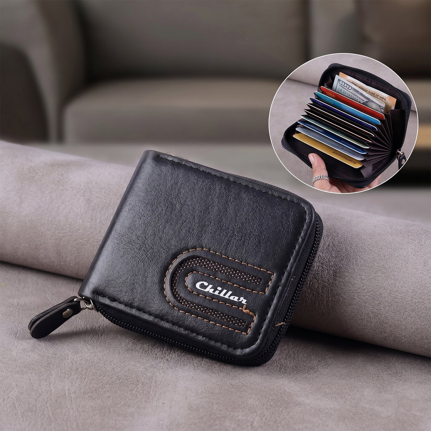Side angle of compact cardholder wallet