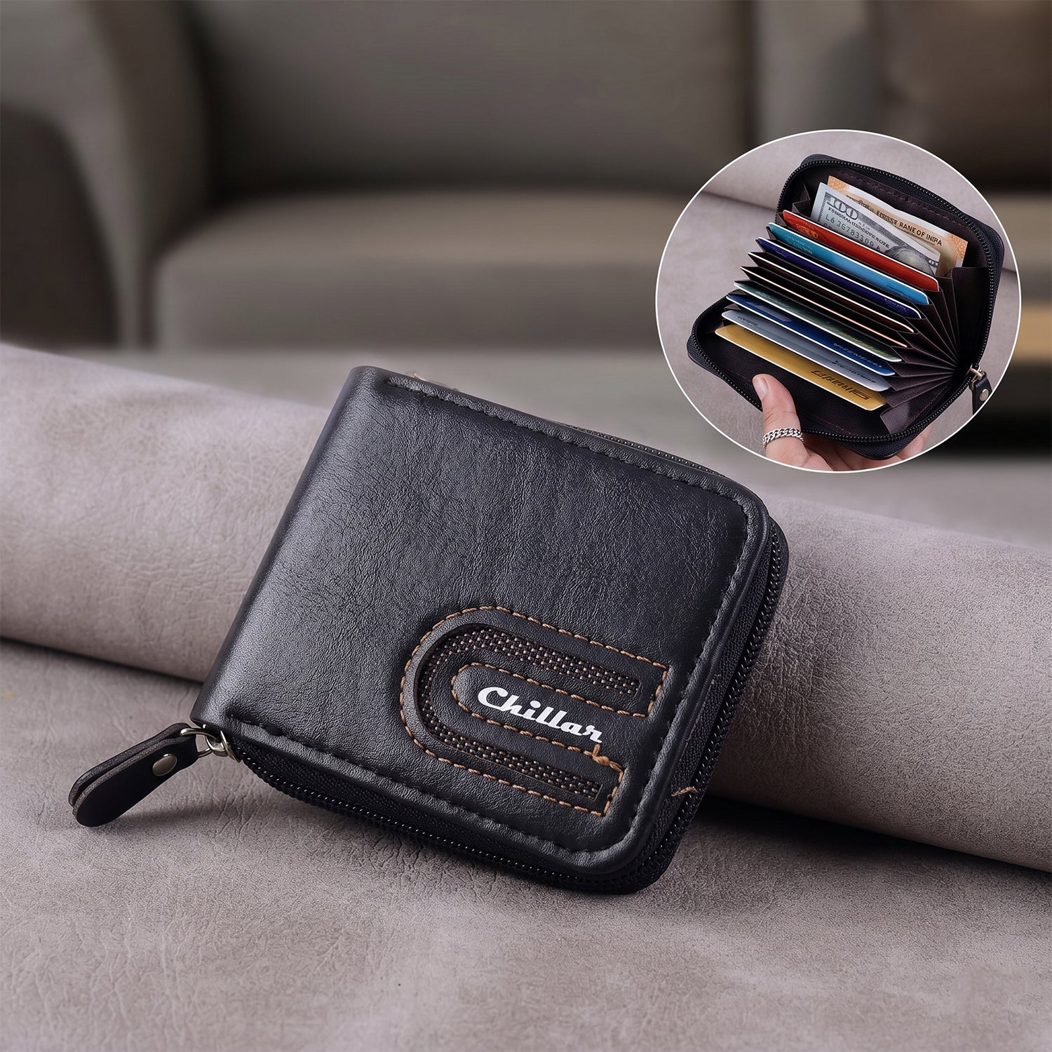 Side angle of compact cardholder wallet