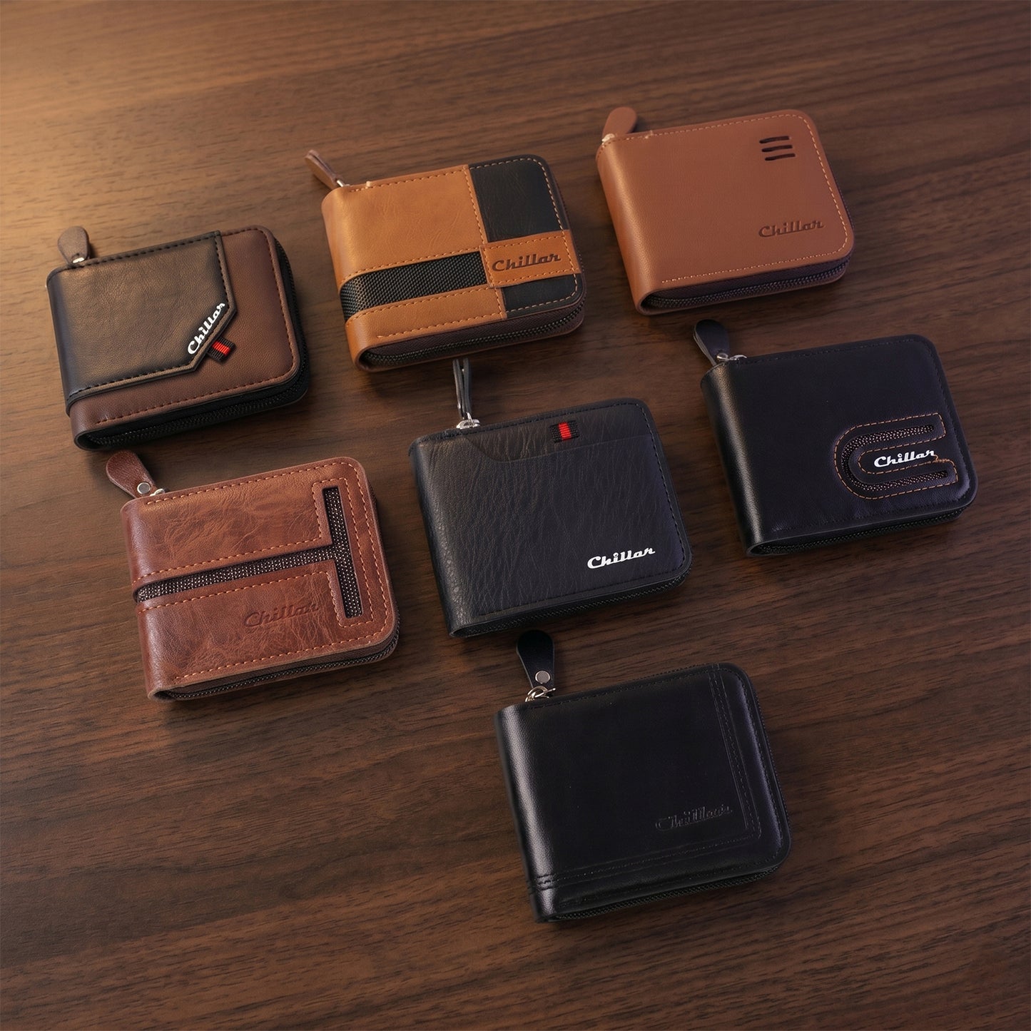 Zip-around wallet placed on table