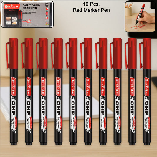 Soni Officamate OHP/CD DVD Red Marker Pen – 10 Pc Permanent Writing Set