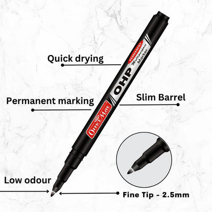 Office Mate OHP/CD DVD Black Marker Pen – 10 Pc Permanent Writing Set