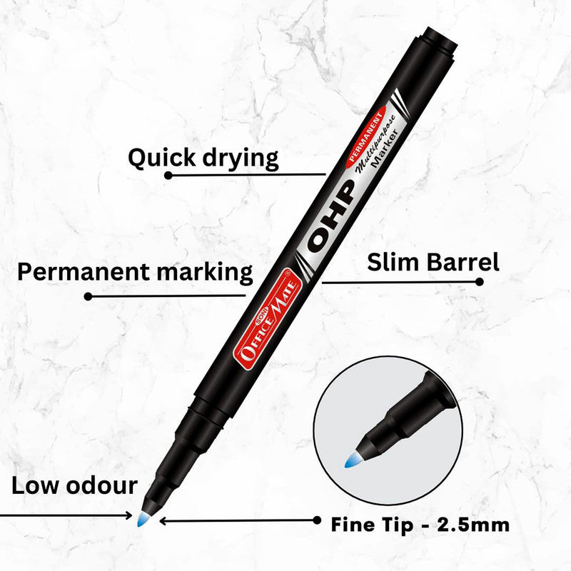 Soni Officamate OHP/CD DVD Blue Marker Pen – 10 Pc Permanent Multi-Surface Writing Set