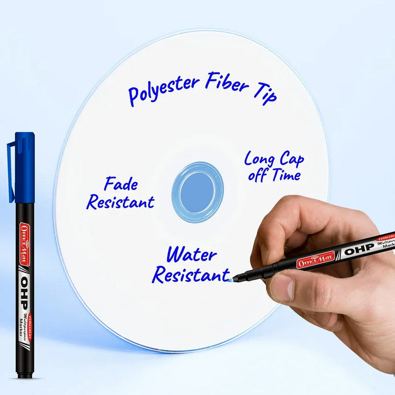 Soni Officamate OHP/CD DVD Blue Marker Pen – 10 Pc Permanent Multi-Surface Writing Set