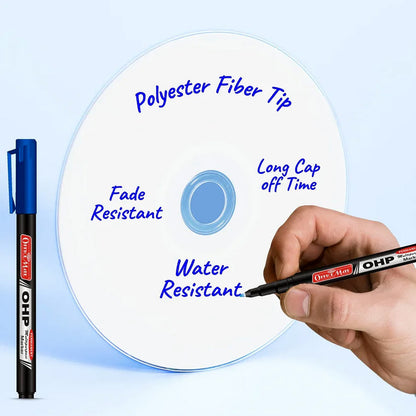 Soni Officamate OHP/CD DVD Blue Marker Pen – 10 Pc Permanent Multi-Surface Writing Set
