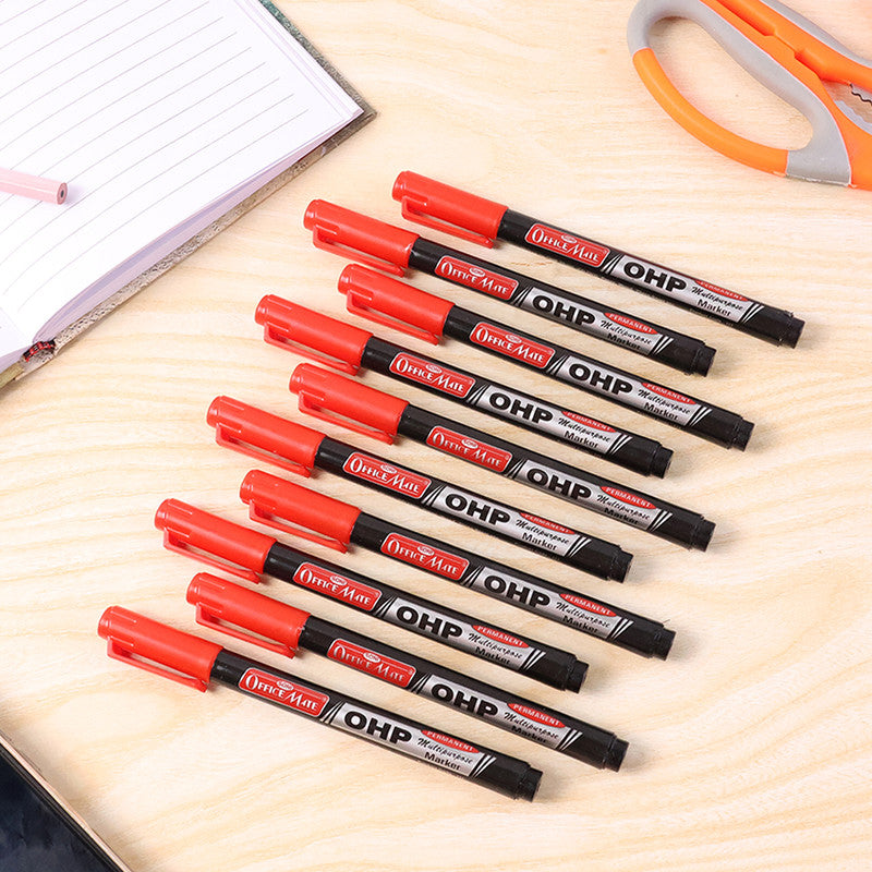 Soni Officamate OHP/CD DVD Red Marker Pen – 10 Pc Permanent Writing Set