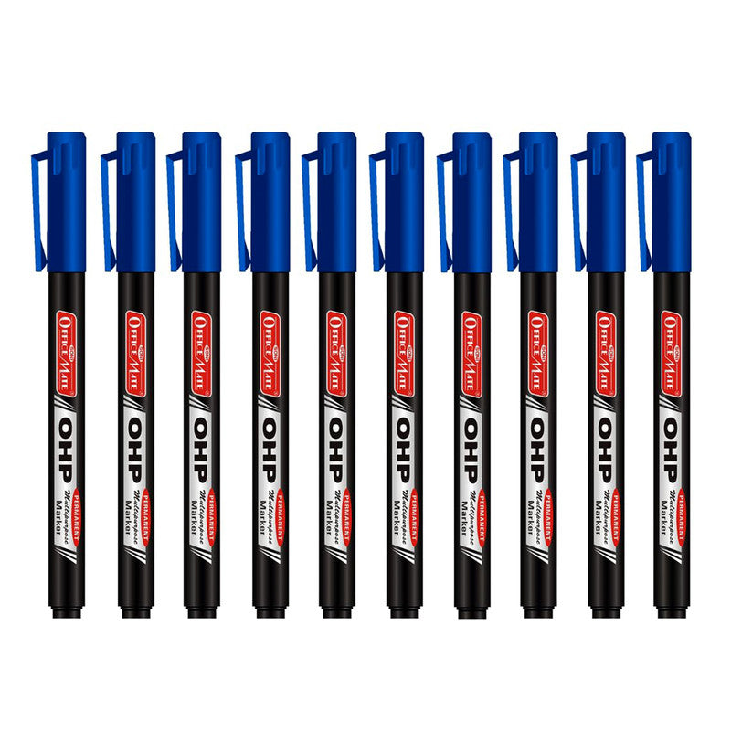 Soni Officamate OHP/CD DVD Blue Marker Pen – 10 Pc Permanent Multi-Surface Writing Set