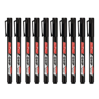 Office Mate OHP/CD DVD Black Marker Pen – 10 Pc Permanent Writing Set