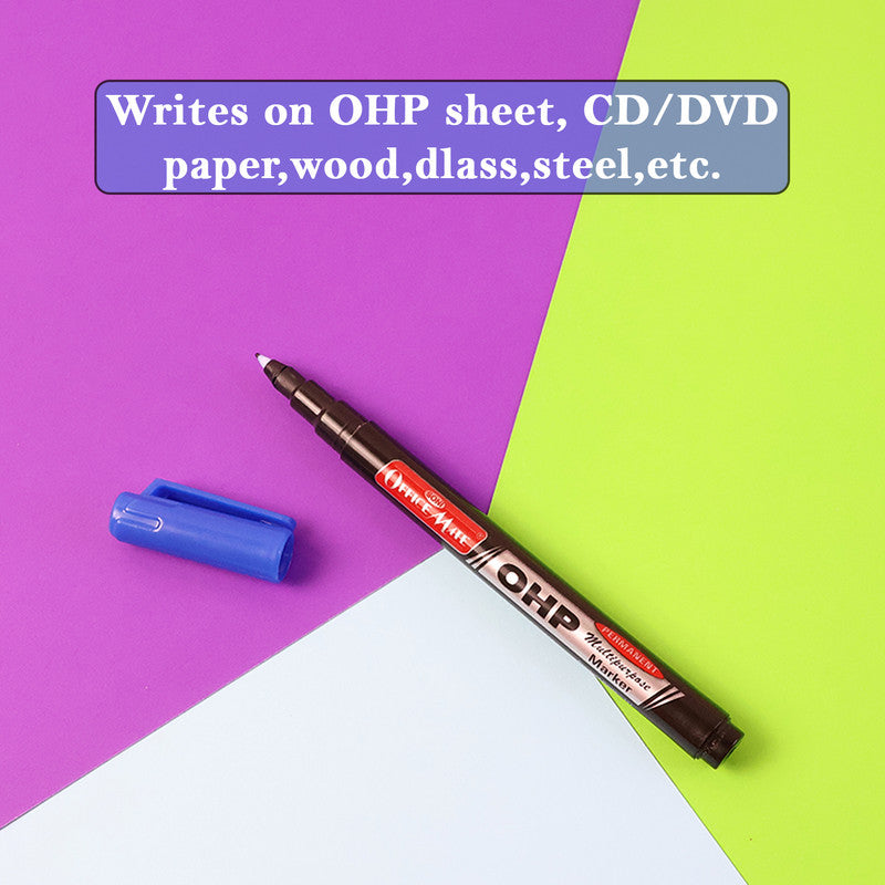 Soni Officamate OHP/CD DVD Blue Marker Pen – 10 Pc Permanent Multi-Surface Writing Set