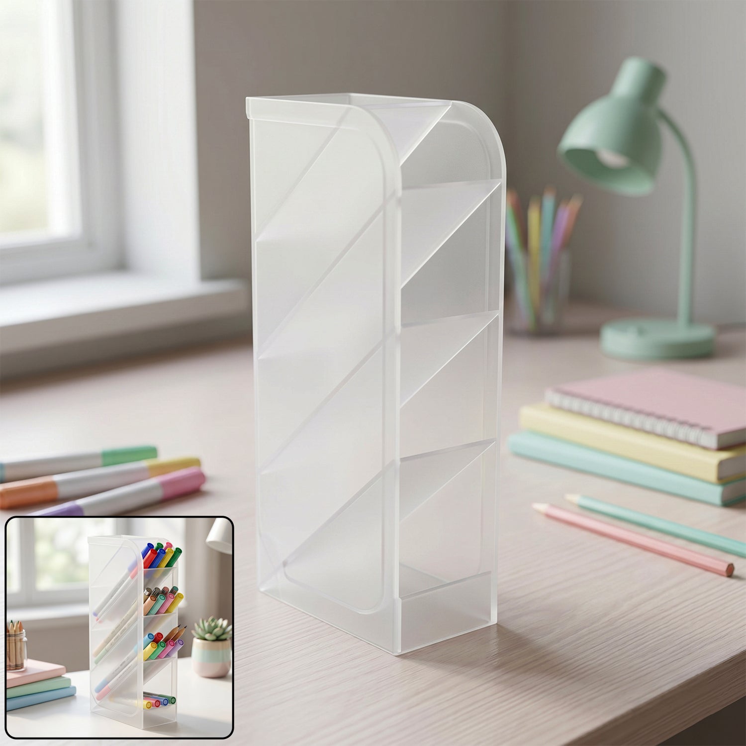 Plastic organizer showing multiple slots