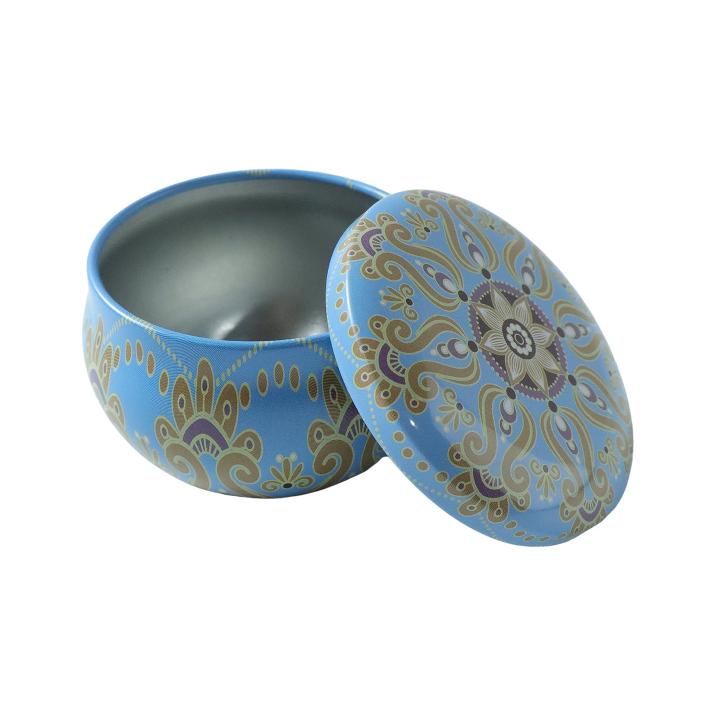 Metal trinket box with mandala artwork