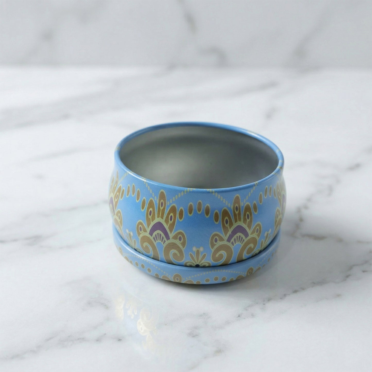 Mandala metal candle container side view