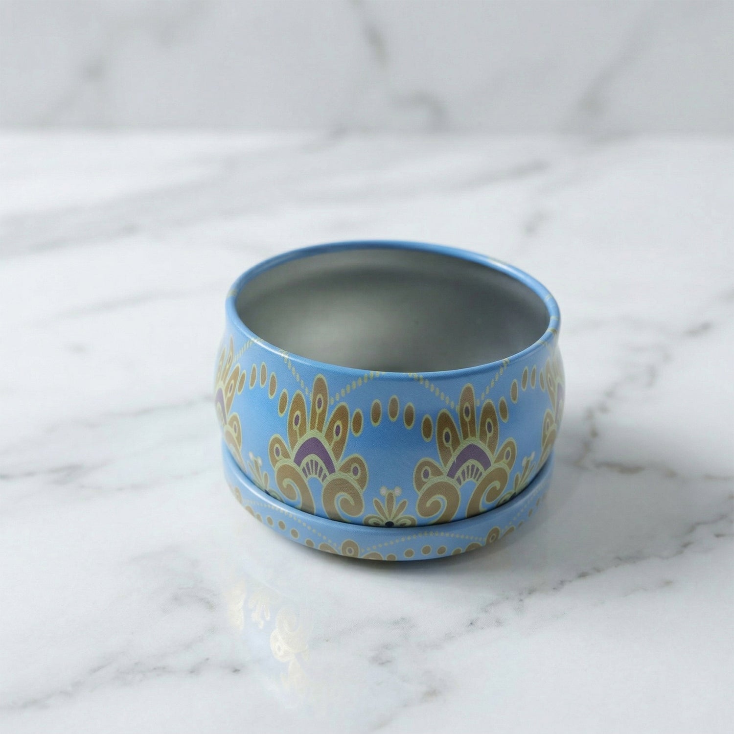 Mandala metal candle container side view