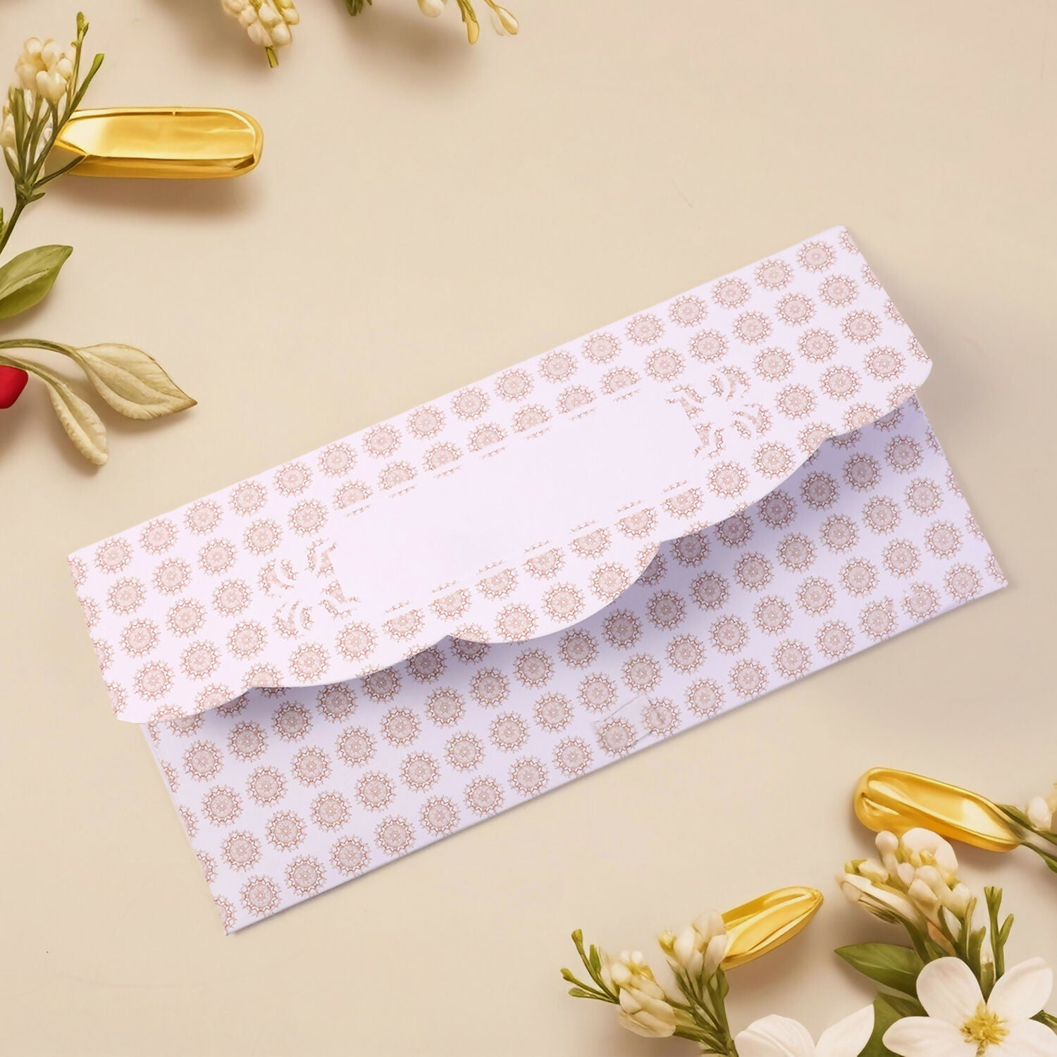 Wedding Theme A4 Size Money & Gift Envelope with Floral Pattern and Scalloped Flap – Pack of 10 Pcs