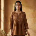 Brown Floral Embroidered Co-ord Set – Stylish Ethnic Wear for Women