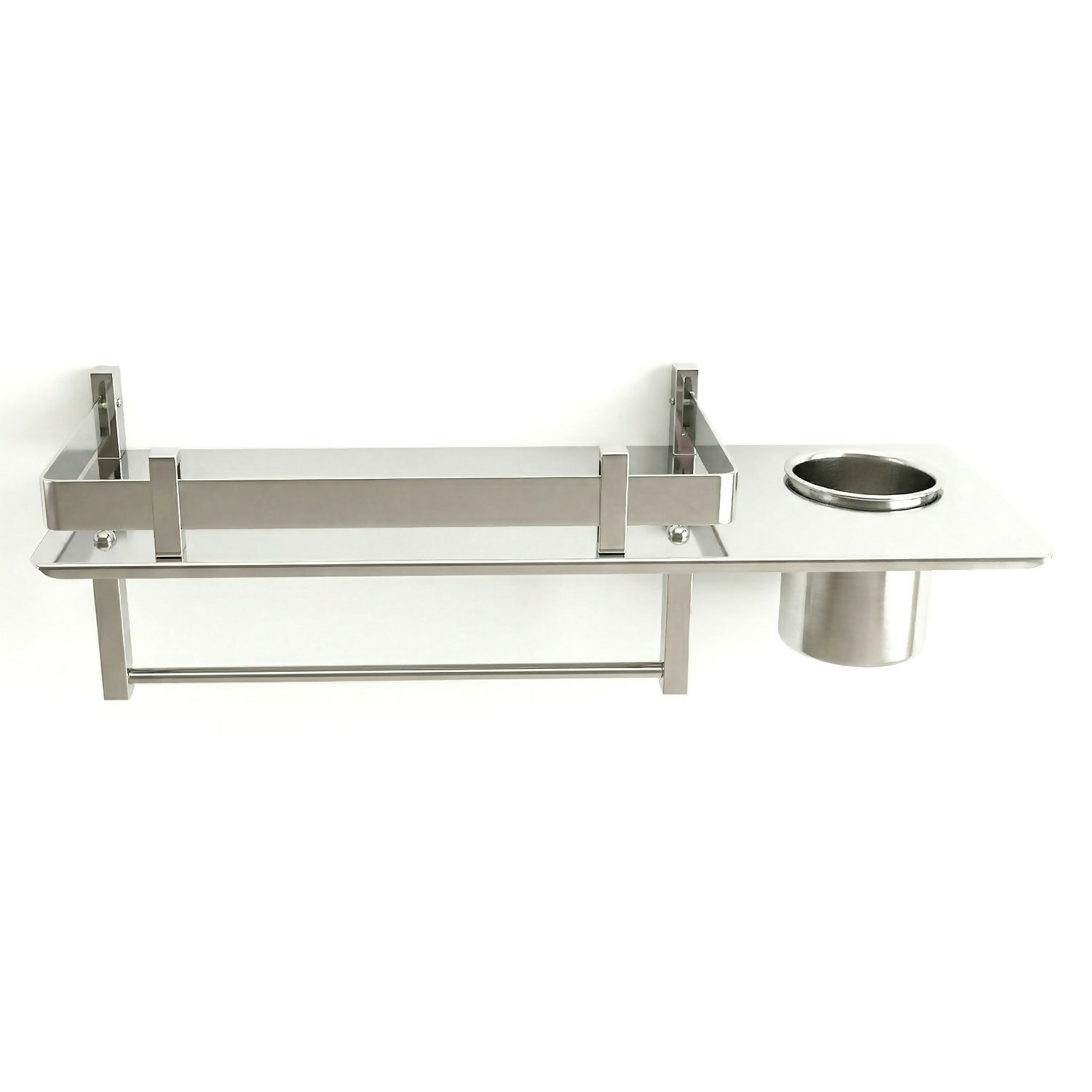 Premium Stainless Steel Wall Mounted Bathroom Shelf with Towel Rod & Toothbrush Holder