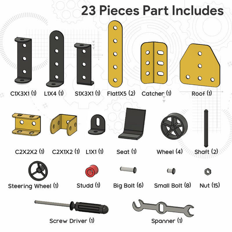 Aditi MechaTrix 23-Piece DIY STEM Building Kit – 5 Model Vehicle Construction Set