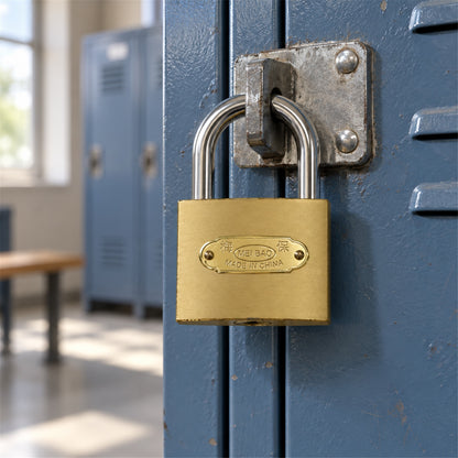 Detailed view of solid imitation copper lock.