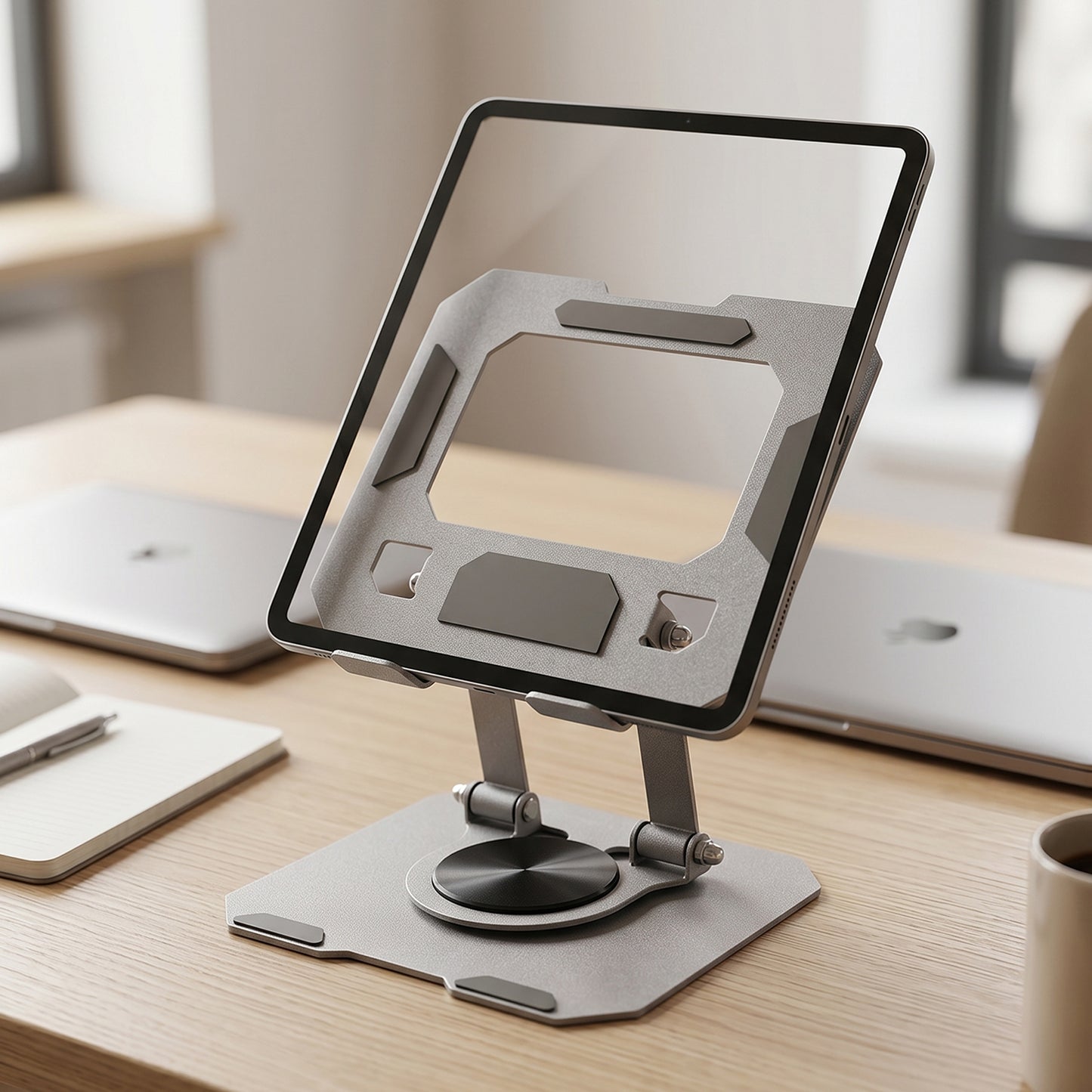 Metal foldable phone tablet stand open position