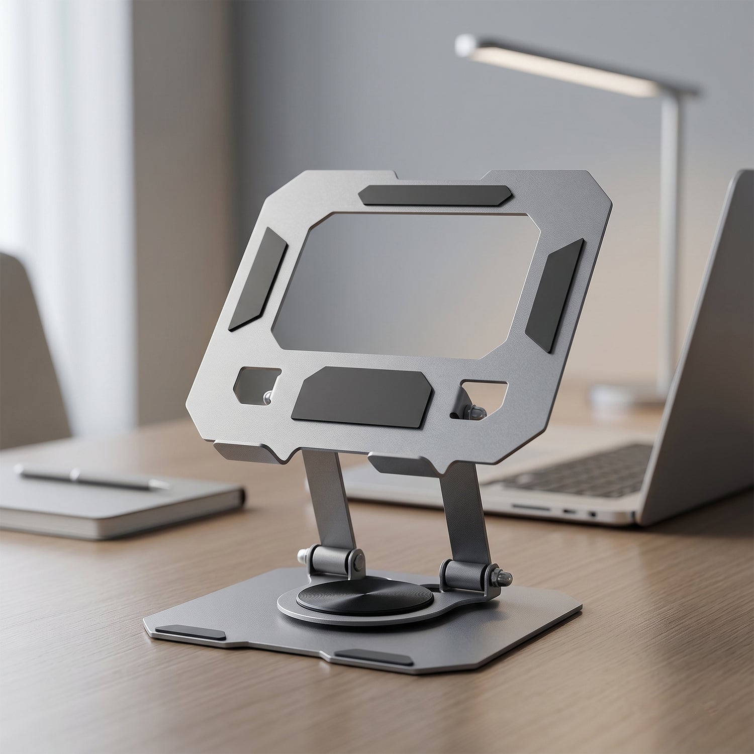 Foldable metal phone and tablet stand side view