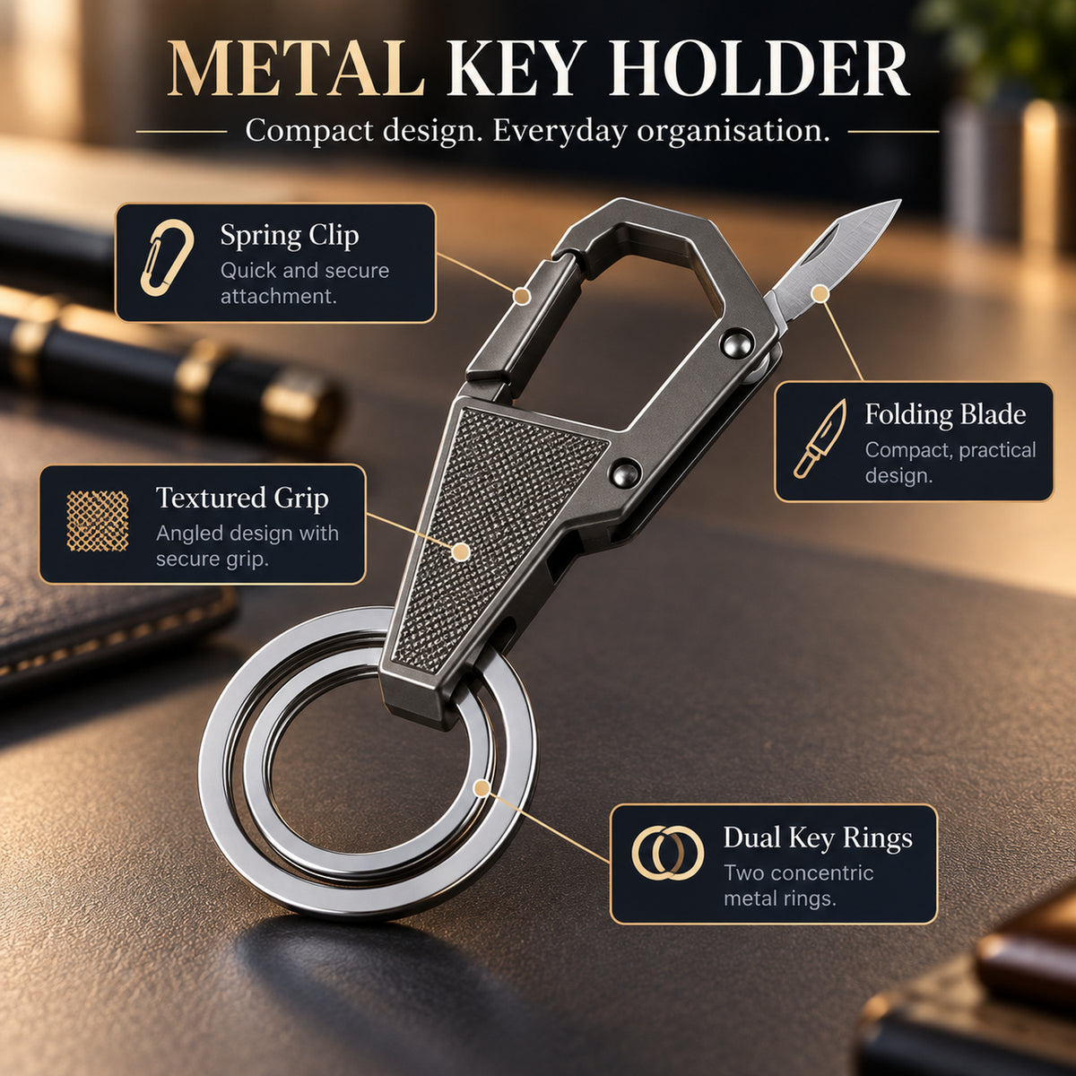 Heavy Duty Metal Key Holder – Durable Swivel Carabiner Clip