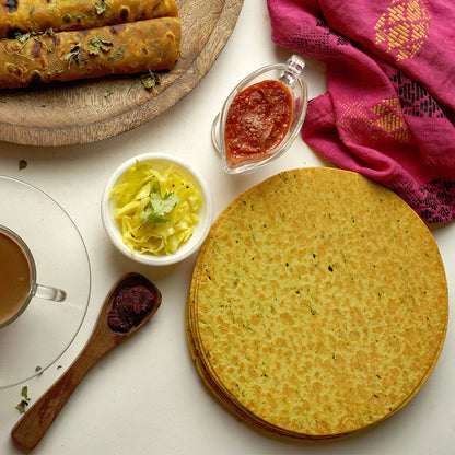 Another view of a round, thin Khakhra, perfect for healthy snacking.
