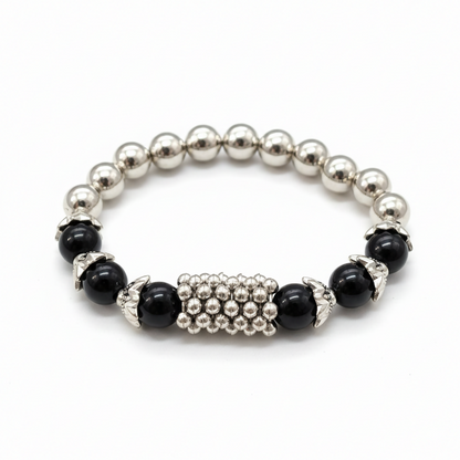 Classic Multi Beads Bracelet with Designer Silver Detailing
