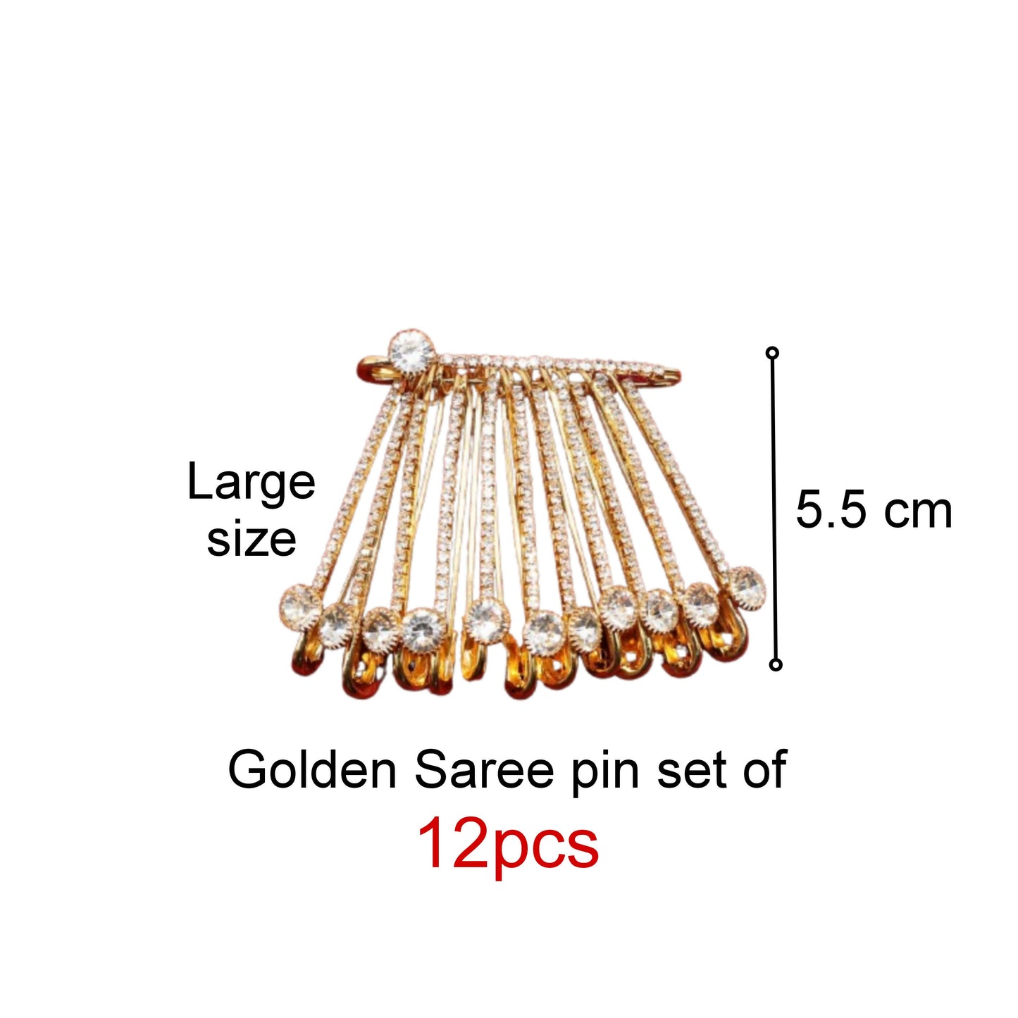 Gold Plated Rhinestone Dangle Saree Pin Brooch - Crystal Accent Clip