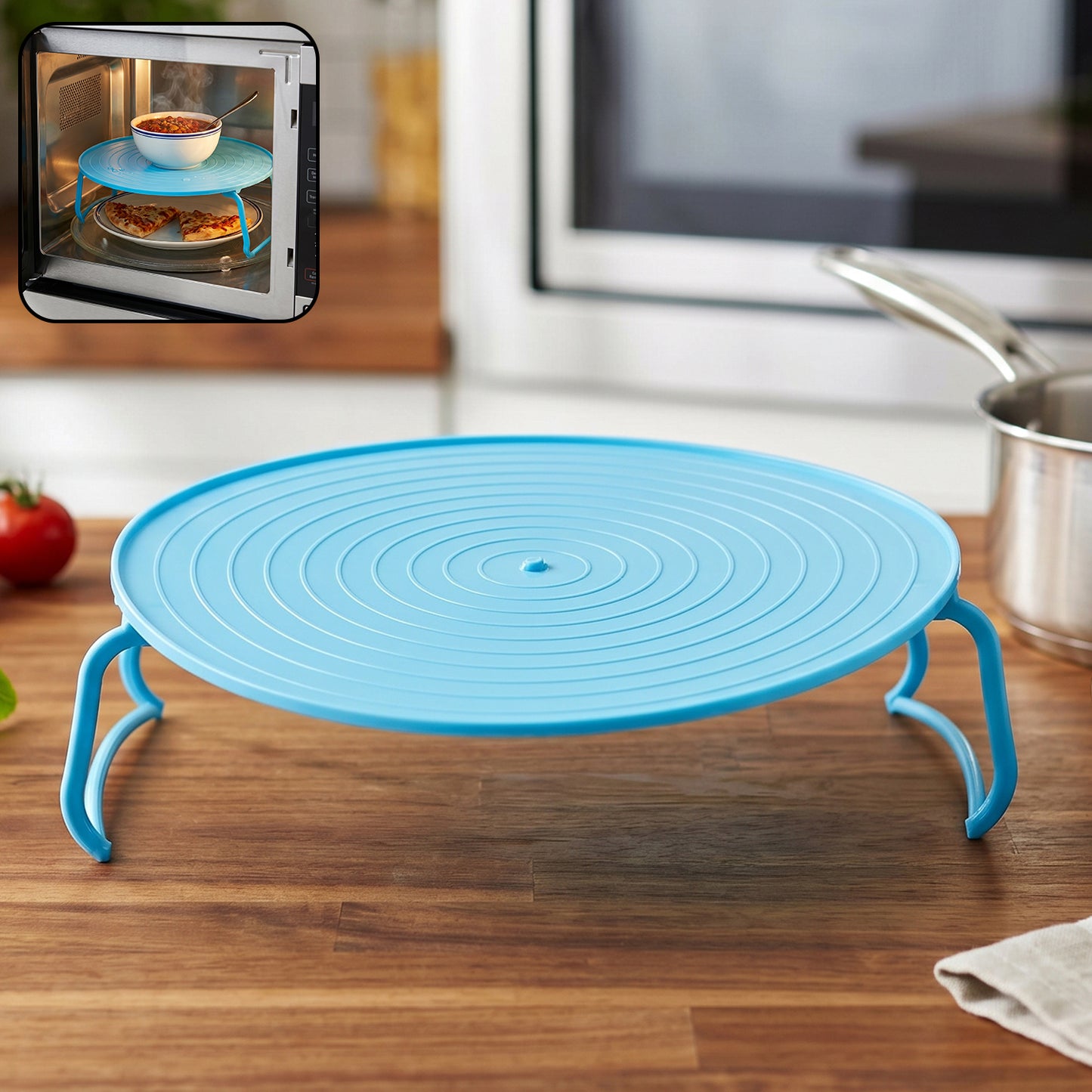 Non-slip plastic serving tray with microwave stand