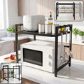 Adjustable Microwave Oven Storage Rack Metal Kitchen Shelf with Hooks (1 Pc)