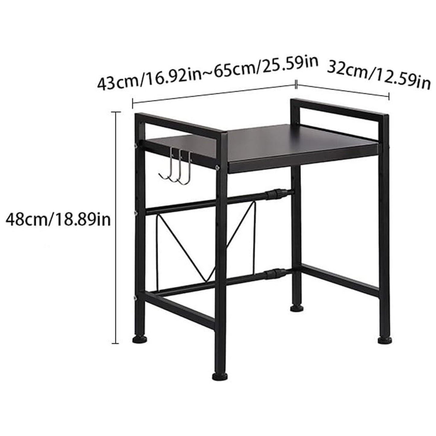 Adjustable Microwave Oven Storage Rack Metal Kitchen Shelf with Hooks (1 Pc)