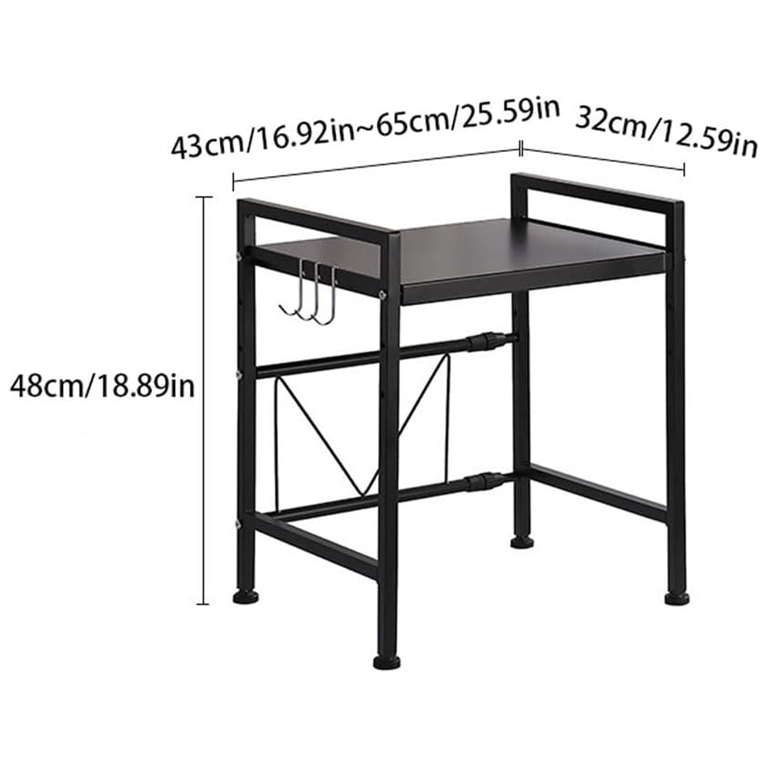 Adjustable Microwave Oven Storage Rack Metal Kitchen Shelf with Hooks (1 Pc)