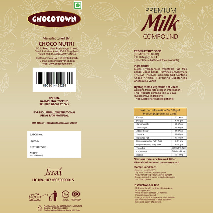 Chocotown Premium Milk Compound Slab (500 gm)