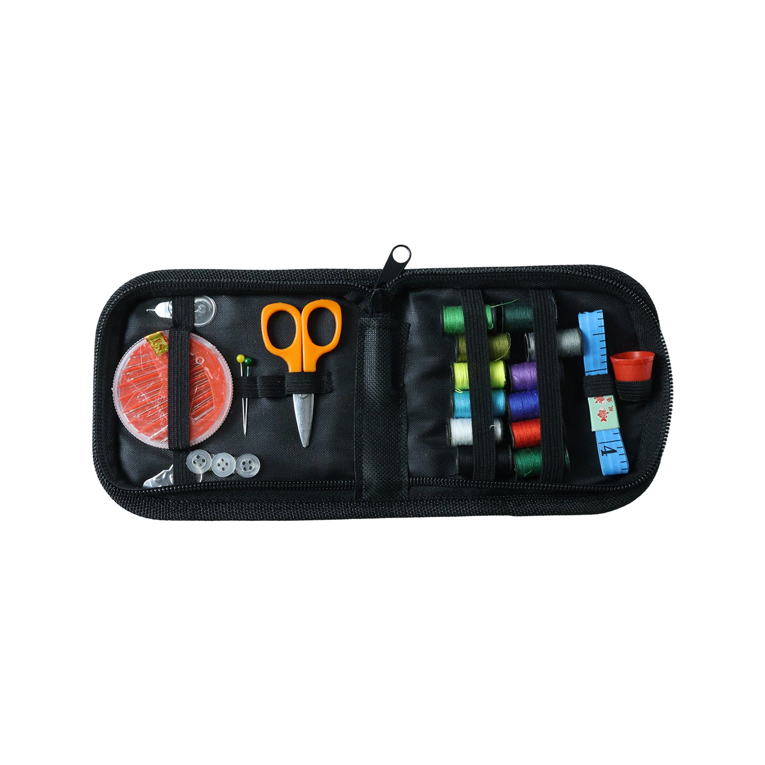 compact travel sewing set in case