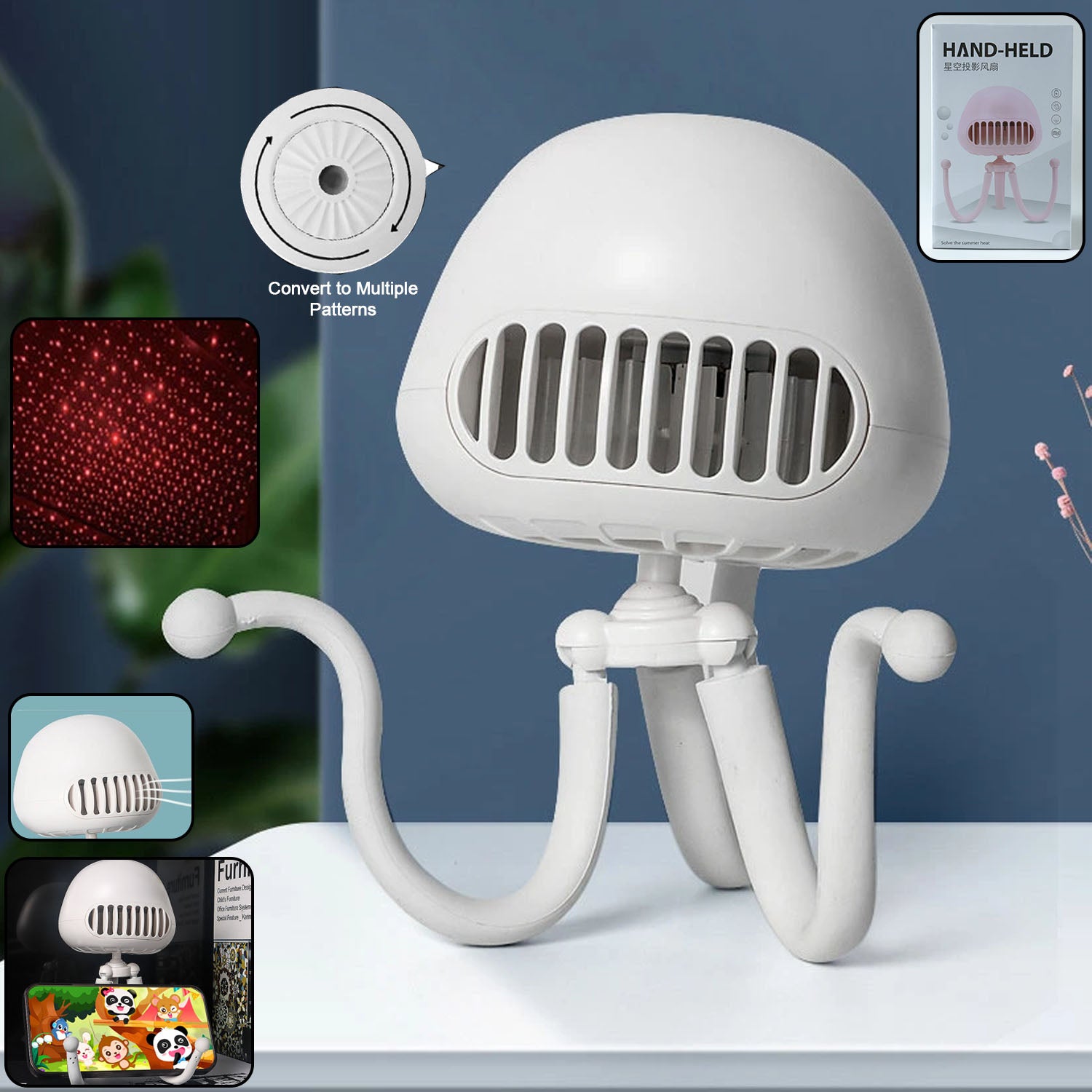 Rechargeable Handheld Mini Projector Fan (1 Pc)