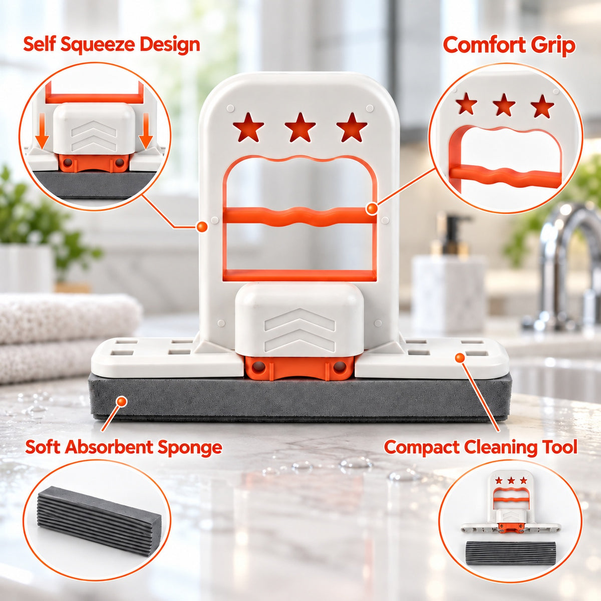Handheld Mini Sponge Mop Squeeze Cleaner for Kitchen Counter and Gl...