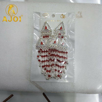 Royal Ruby Red Layered Designer Earrings with Statement Drop and Stone Detailing