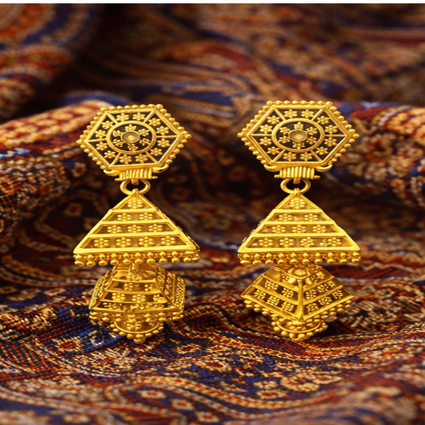 Ethnic Designer Dangling Earrings with Intricate Hexagon Motif