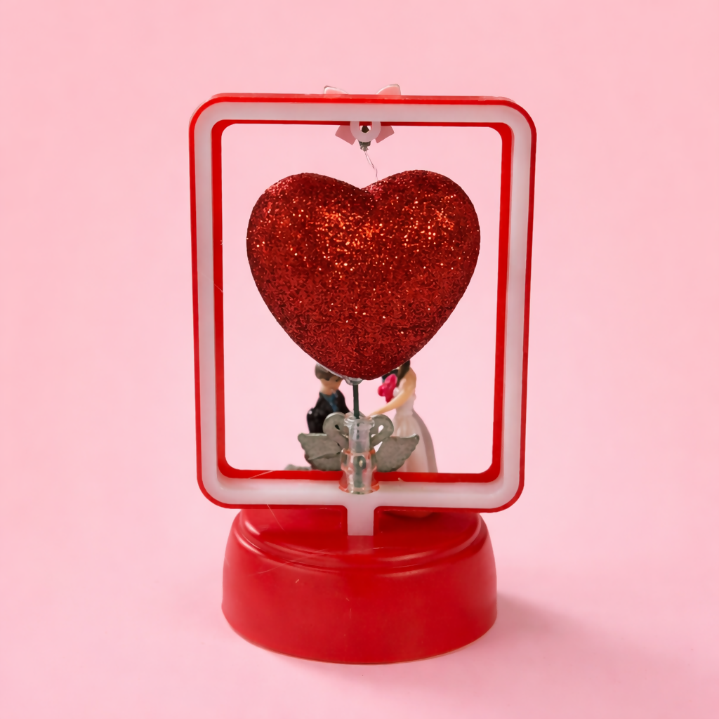 Romantic Proposal LED Showpiece with Heart & Couple Figurine for Gifting