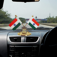 Indian Flag Table Stand with Dual Flags and National Emblem - Desk Decor for Patriotic Spaces