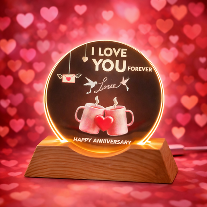 I Love You Forever LED Acrylic Lamp with Wooden Base | Anniversary Night Light