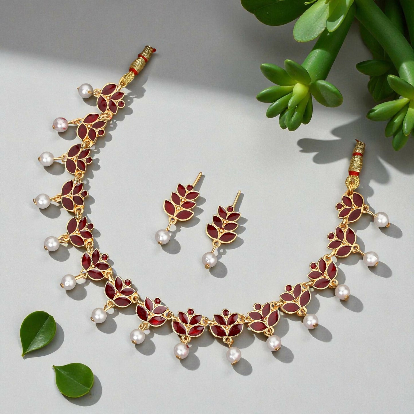 Romantic Rose Gold Ruby Red Crystal Heart Choker Set