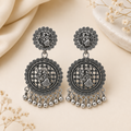Radha Krishna Oxidised Silver Earrings for Women with Hanging Beads Stylish Pair