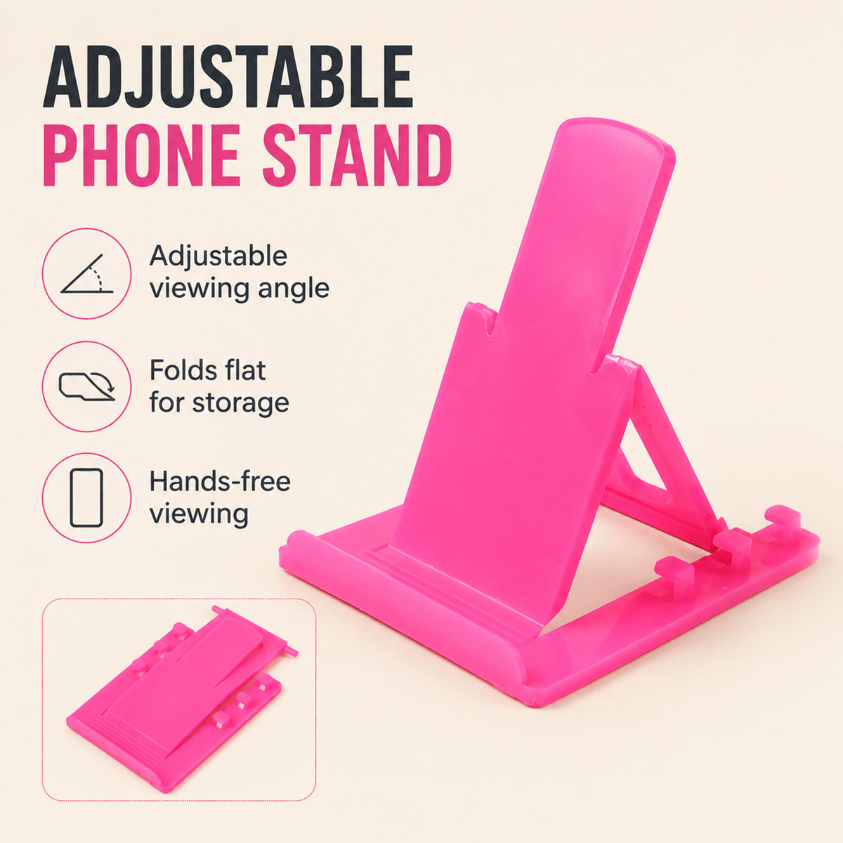 Adjustable Plastic Mobile Phone & tablet Stand – Foldable & Portable Holder
