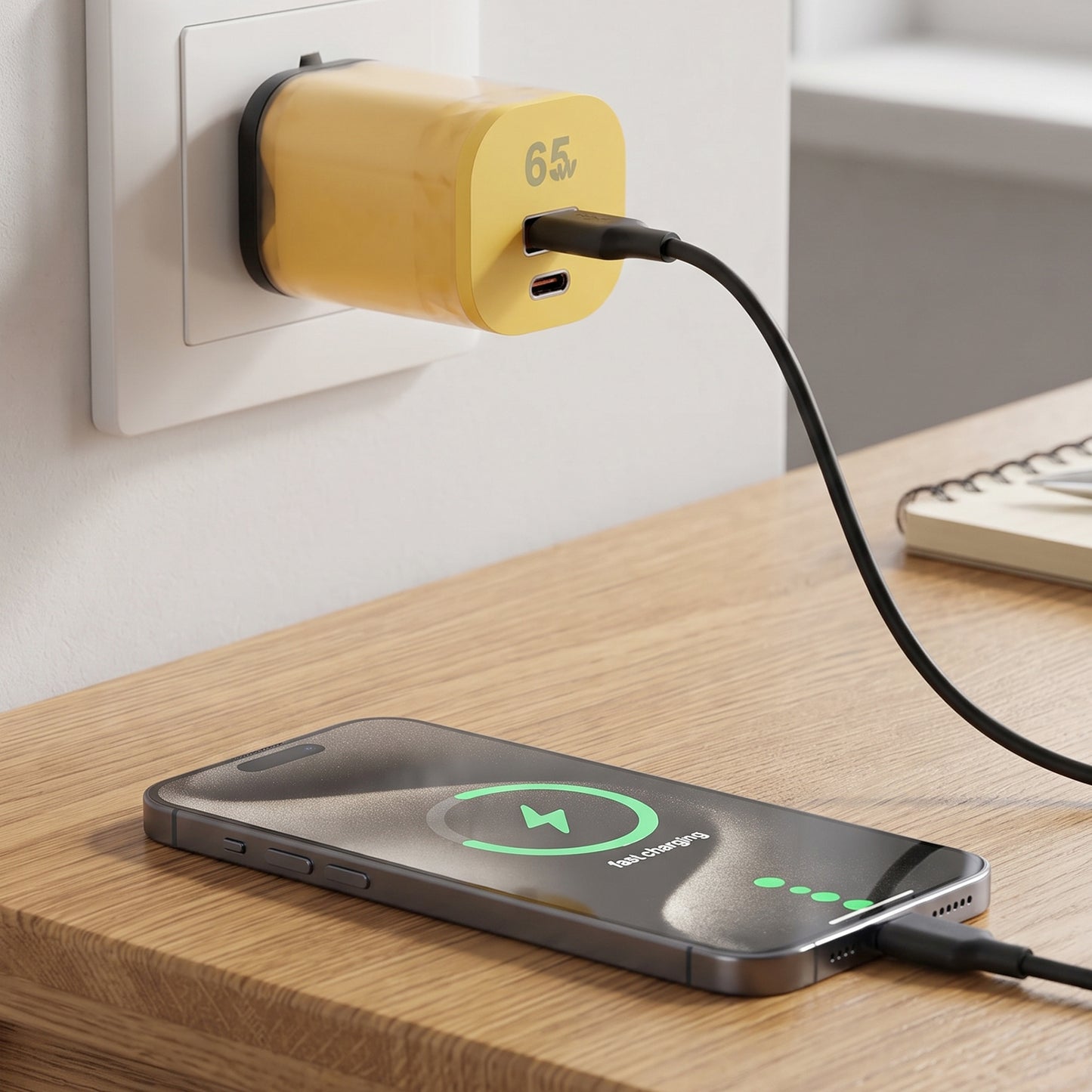 65W Fast Charger Adapter Dual Port USB A and Type C PD Wall Charger (1 Pc)