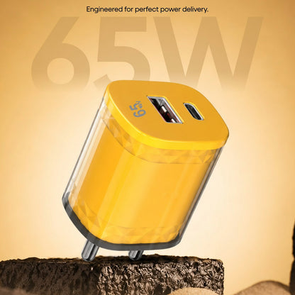 65W Fast Charger Adapter Dual Port USB A and Type C PD Wall Charger (1 Pc)