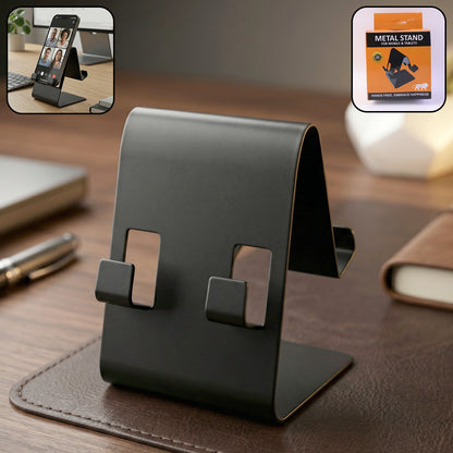 Black metal mobile and tablet stand