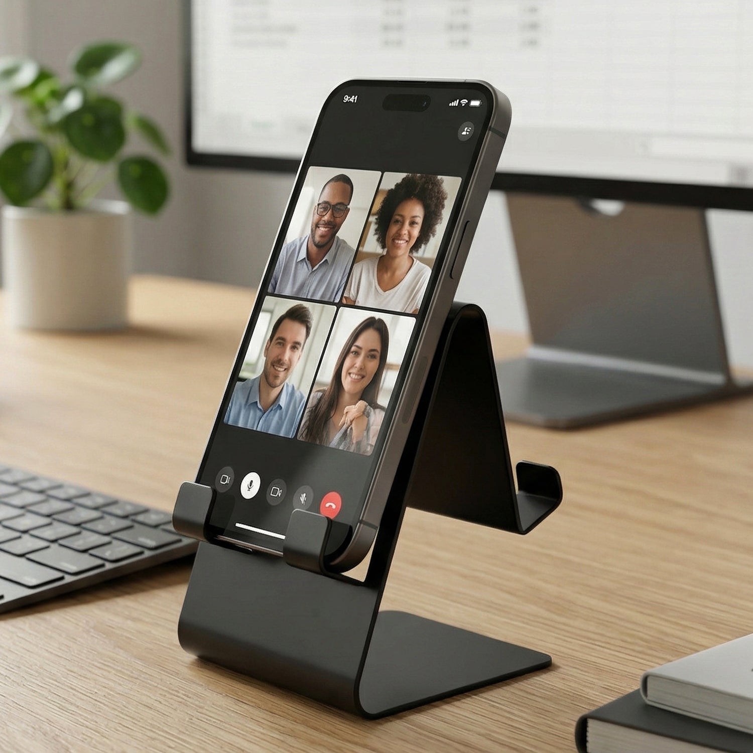 Foldable mobile stand in black metal