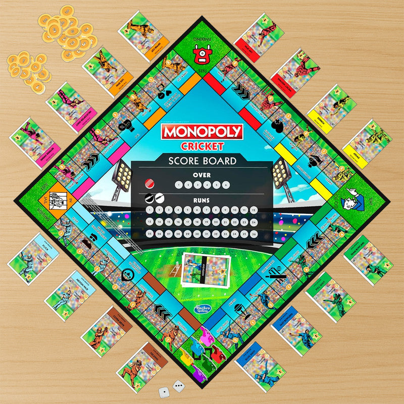 Themed currency and tokens featuring cricket elements from Monopoly Cricket Edition Board Game