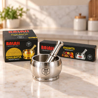 Stainless Steel Heavy Duty SS 304  Khalbatta Mortar & Pestle for Kitchen Grinding
